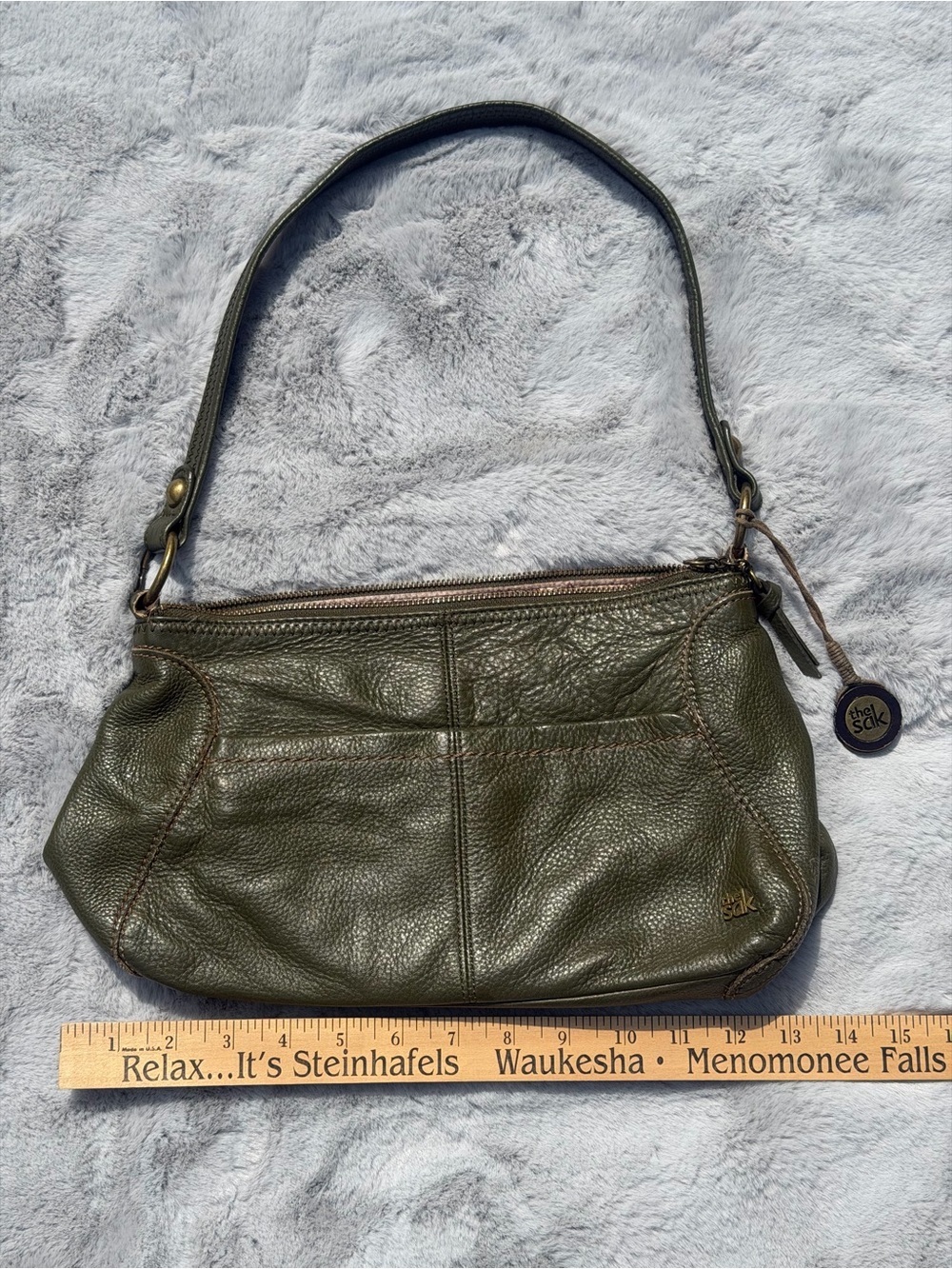 The Sak Olive Green Pebbled Leather Shoulder Bag
